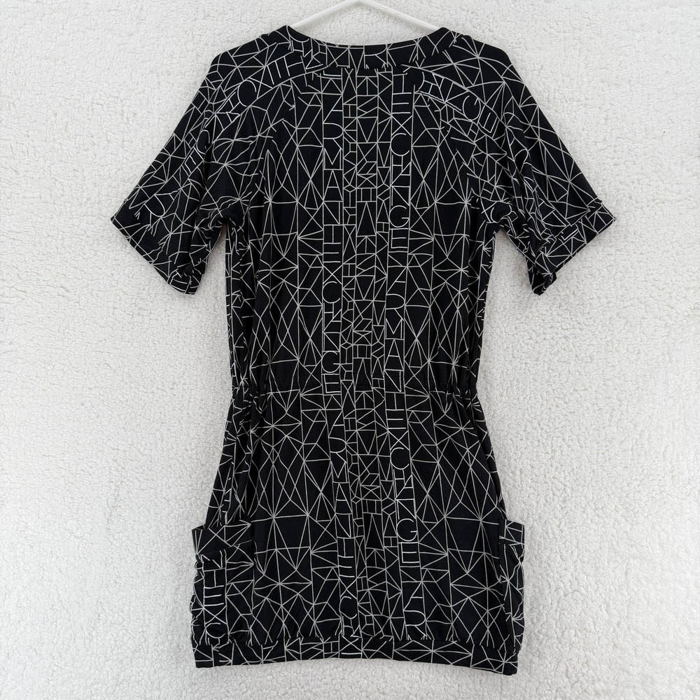 Armani Exchange Dress Womens Medium Black White Geometric Logo Tunic Pockets - Picture 2 of 8